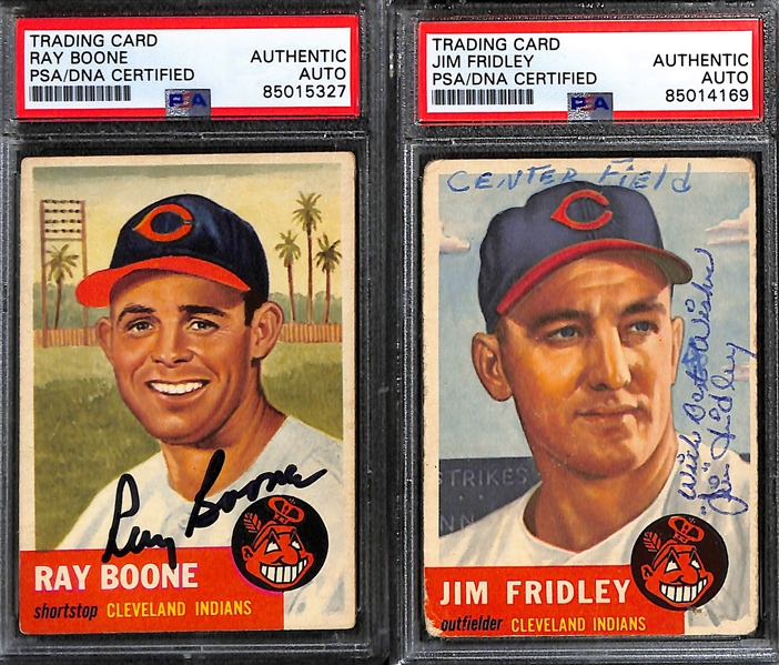 (8) 1953 Topps Signed Cards w. Ray Boone, (2) Jim Fridley, Wally Westlake, Bill Glynn, Bob Kennedy, Dale Mitchell, and Jim Hegan. (PSA/DNA Certified)