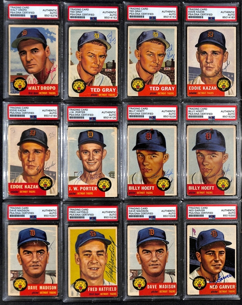 (12) 1953 Topps Signed Cards w. Walt Dropo, (2) Ted Gray (2) Eddie Kazak, J.W Porter, (2) Billy Hoeft, Dave Madison, Fred Hatfield, Dave Madison, and Ned Garver (PSA/DNA Certified)