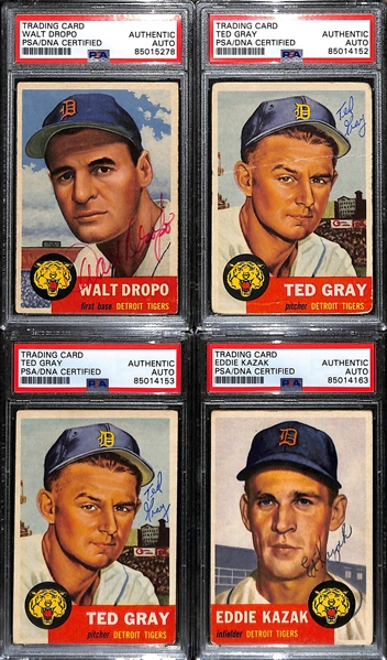 (12) 1953 Topps Signed Cards w. Walt Dropo, (2) Ted Gray (2) Eddie Kazak, J.W Porter, (2) Billy Hoeft, Dave Madison, Fred Hatfield, Dave Madison, and Ned Garver (PSA/DNA Certified)