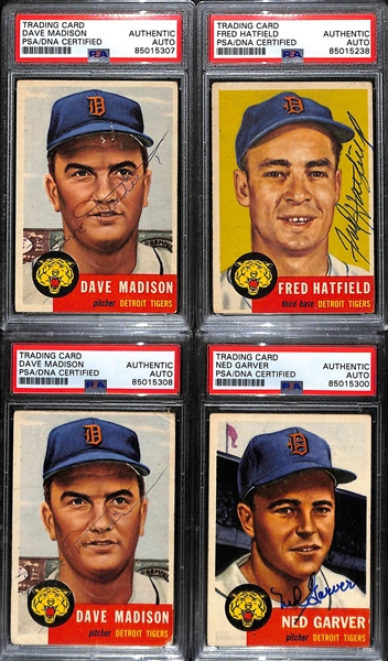 (12) 1953 Topps Signed Cards w. Walt Dropo, (2) Ted Gray (2) Eddie Kazak, J.W Porter, (2) Billy Hoeft, Dave Madison, Fred Hatfield, Dave Madison, and Ned Garver (PSA/DNA Certified)