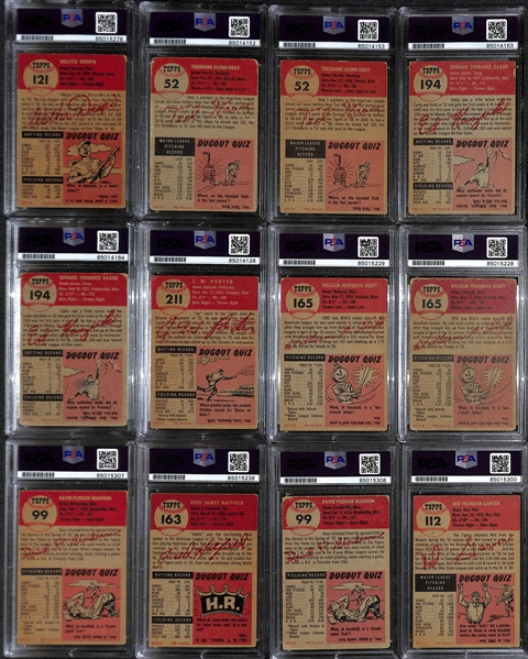 (12) 1953 Topps Signed Cards w. Walt Dropo, (2) Ted Gray (2) Eddie Kazak, J.W Porter, (2) Billy Hoeft, Dave Madison, Fred Hatfield, Dave Madison, and Ned Garver (PSA/DNA Certified)