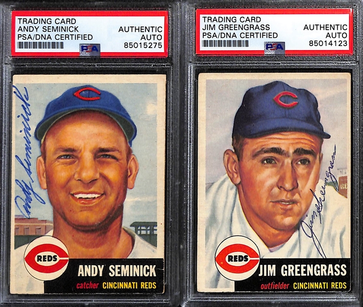 (9) 1953 Topps Signed Cards w. Andy Seminick, Jim Greengrass, (2) Willard Marshall, Bubba Church, Bob Borkowski, (2) Frank Smith, and Bob Adams (PSA/DNA Certified)