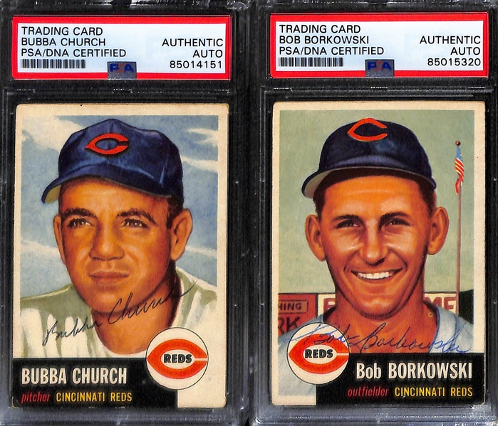 (9) 1953 Topps Signed Cards w. Andy Seminick, Jim Greengrass, (2) Willard Marshall, Bubba Church, Bob Borkowski, (2) Frank Smith, and Bob Adams (PSA/DNA Certified)