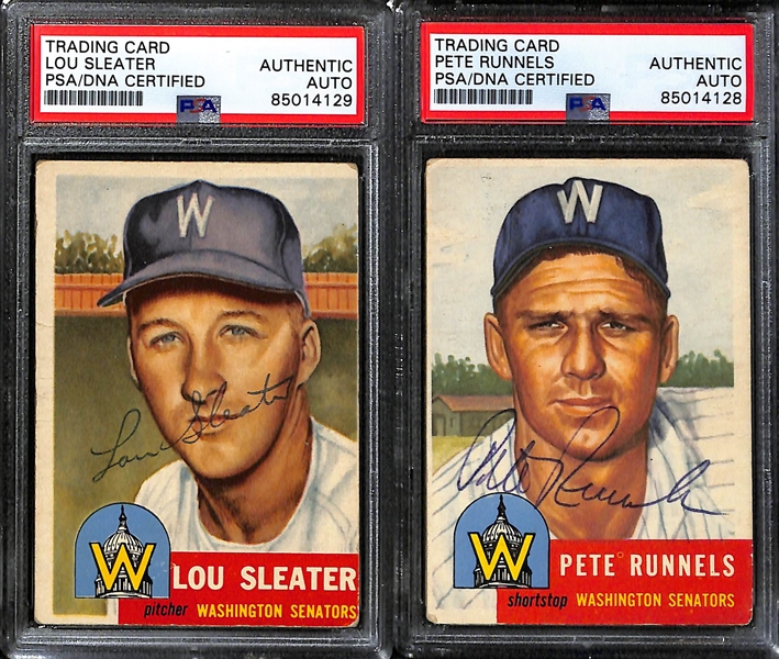 (8) 1953 Topps Signed Cards w. (2) Frank Shea, Lou Sleater, Pete Runnels, (2) Gil Coan, Wayne Terwilliger, and Chuck Stobbs. (PSA/DNA Certified)