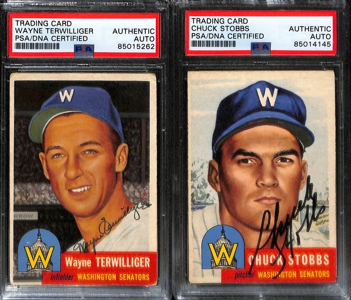 (8) 1953 Topps Signed Cards w. (2) Frank Shea, Lou Sleater, Pete Runnels, (2) Gil Coan, Wayne Terwilliger, and Chuck Stobbs. (PSA/DNA Certified)