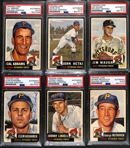 (6) 1953 Topps Signed Cards w. Cal Abrams, John Hetki, Jim Waugh, Clem Koshorek, Johnny Lindell, and George Metkovich. (PSA/DNA Certified)