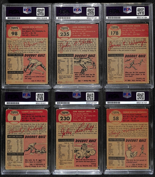 (6) 1953 Topps Signed Cards w. Cal Abrams, John Hetki, Jim Waugh, Clem Koshorek, Johnny Lindell, and George Metkovich. (PSA/DNA Certified)