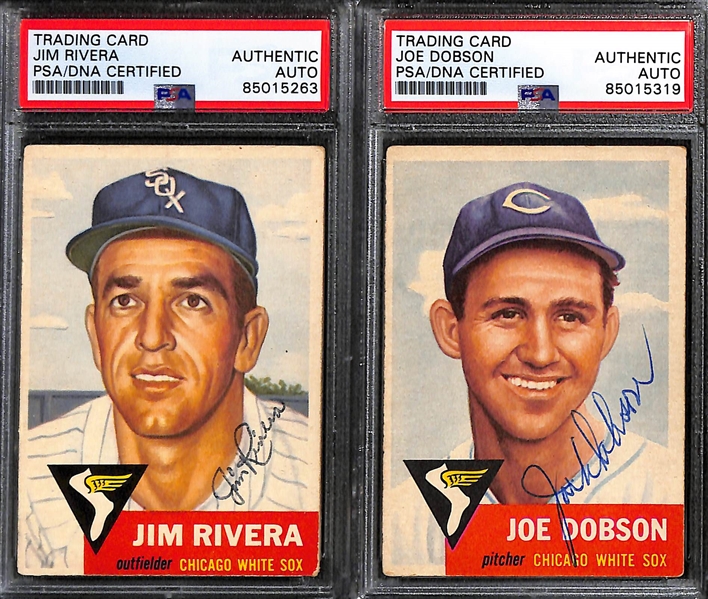 (8) 1953 Topps Signed Cards w. Jim Rivera, Joe Dobson, (2) Harry Dorish, Bob Keegan, Billy Pierce, Alvin Dark, and Davey Williams. (PSA/DNA Certified) 