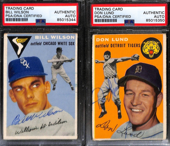 (8) 1954 Topps Signed Cards w. Ted Lepcio, Frank Leja, Jerry Lane, Bob Ross, Bill Wilson, Don Lund, Dick Weik, and Jack Dittmer. (PSA/DNA Certified)