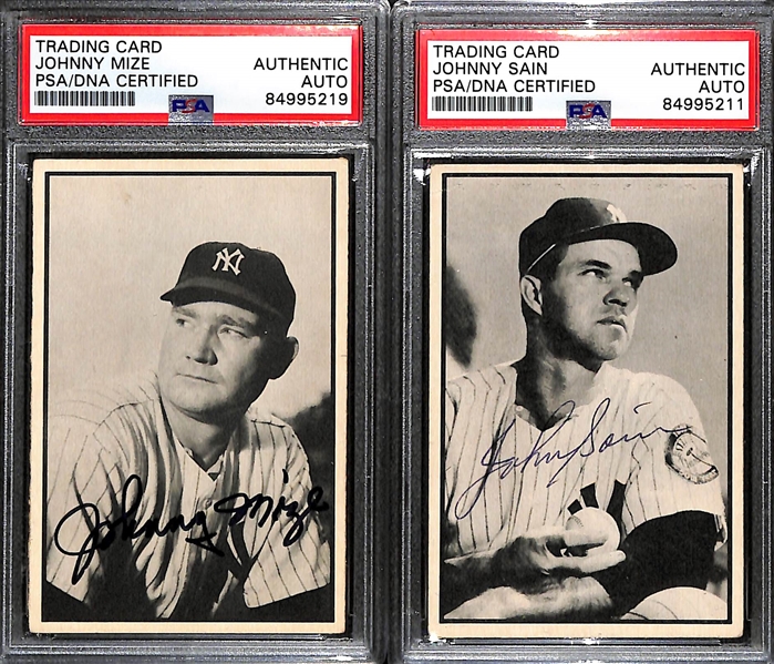 (4) 1954 Bowman Black & White Signed Cards w. Johnny Mize, Johnny Sain, Bill Miller, and Tom Gorman. (PSA/DNA Certified)