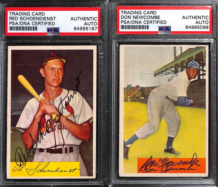 (4) 1954 Bowman Signed Cards w. Red Schoedienst, Don Newcombe, Hank Bauer, and Bobby Thomson. (PSA/DNA Certified)