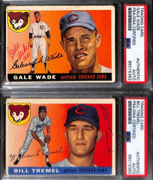 (7) 1955 Bowman Topps Signed Cards w. Chuck Tanner, Tom Wright, Rip Repulski, Jake Thies, Ed McGhee, Bill Tremel, and Gale Wade. (PSA/DNA Certfied)