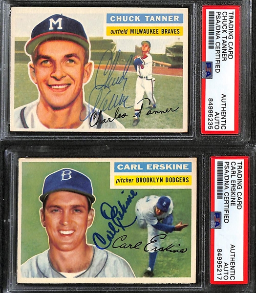 (6) 1956 Topps Signed Cards w. Chuck Tanner, Carl Erskine, (3) Herb Score, and Karl Spooner. (PSA/DNA Certified)