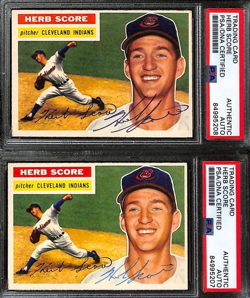 (6) 1956 Topps Signed Cards w. Chuck Tanner, Carl Erskine, (3) Herb Score, and Karl Spooner. (PSA/DNA Certified)