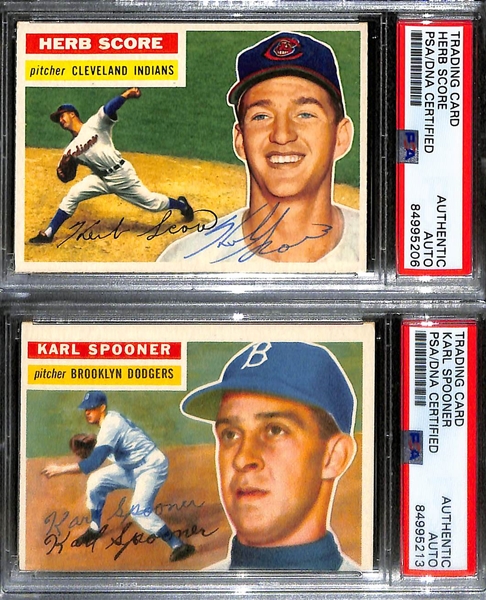 (6) 1956 Topps Signed Cards w. Chuck Tanner, Carl Erskine, (3) Herb Score, and Karl Spooner. (PSA/DNA Certified)