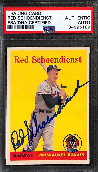 (3) 1958 Topps Signed Cards w. Red Schoendienst, Duke Snider, and Warren Spahn (PSA/DNA Certified)