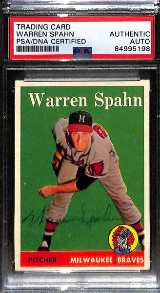 (3) 1958 Topps Signed Cards w. Eddie Mathews, Duke Snider, and Warren Spahn (PSA/DNA Certified)