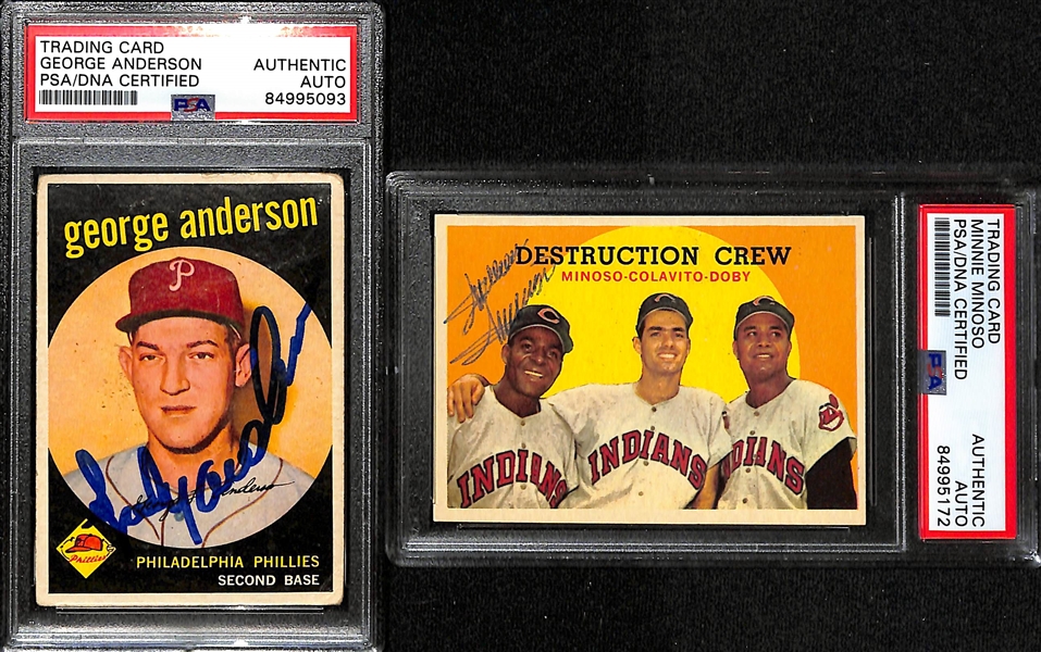 (5) 1959 Topps Signed Cards w. Don Newcombe, George Anderson, Minnie Minoso and (2) Pittsburgh Pirates. (PSA/DNA Certified)