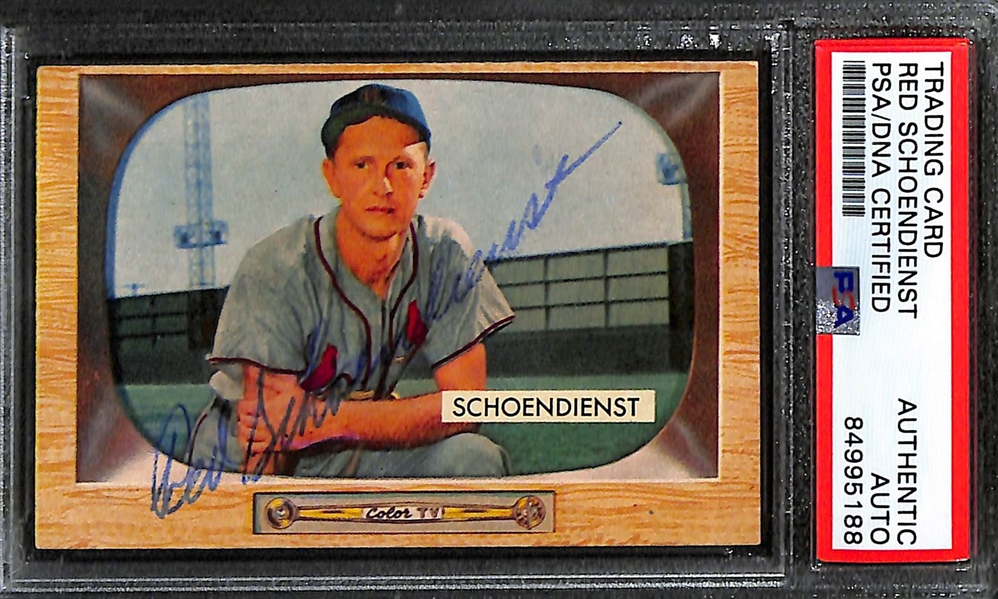 (3) 1955 Bowman Signed Cards w. Red Schoendienst, Tom Tresh, and Al Downing. (PSA/DNA Certified)