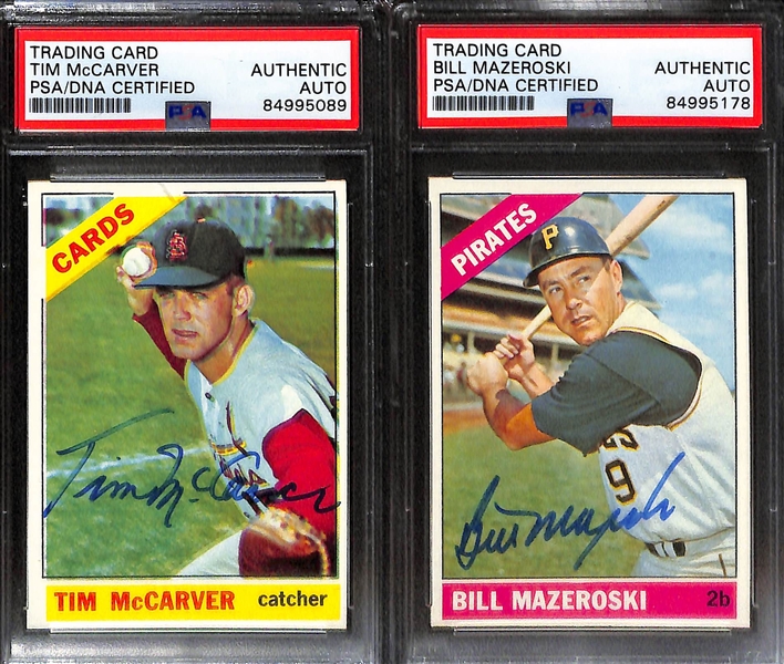 (4) 1966 Topps Signed Cards w. Don Drysdale, Joe Torre, Tim McCarver, and Bill Mazeroski. (PSA/DNA Certified)