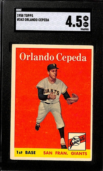 (4) Card Topps Rookie Lot - 1962 Lou Brock (SGC 2), 1958 Orlando Cepeda (SGC 4.5), 1965 Catfish Hunter (SGC 2.5), 1972 Carlton Fisk (SGC 4)