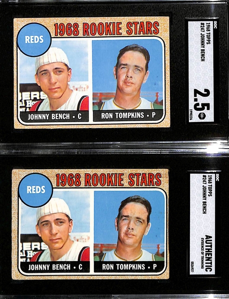 (2) 1968 Johnny Bench Rookie Cards - SGC 2.5 and SGC Authentic