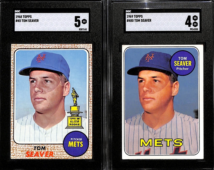 (2) Graded Tom Seaver Topps Cards (2nd & 3rd Year)  - 1968 (SGC 5) & 1969 (SGC 4)