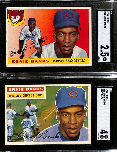 Lot of (2) Graded Ernie Banks Cards - 1955 Topps #28 (SGC 2.5) & 1956 #15 (SGC 4)