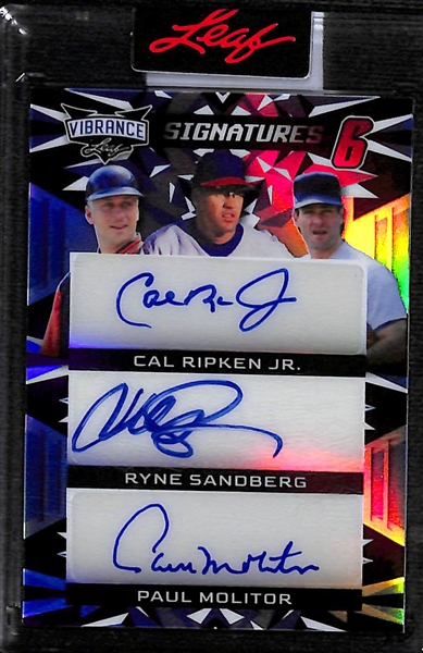 2023 Leaf Vibrance Cal Ripken Jr/Ryne Sandberg/Paul Molitor/Don Mattingly/Robin Yount/Wade Boggs Signatures 6 Autograph (#/3)