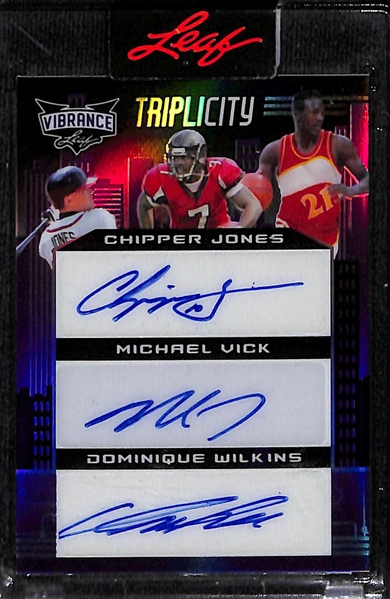 2023 Leaf Vibrance Chipper Jones/Michael Vick/Dominique Wilkins Triplicity Triple Autograph (#/5)