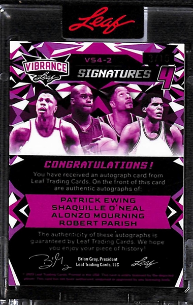 2023 Leaf Vibrance Patrick Ewing/Shaquille O'Neal/Alonzo Mourning/Robert Parish Signatures 4 Autograph (#/10)
