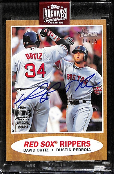 2023 Archives Signature Series Buyback (2011 Topps Heritage Red Sox Rippers) David Ortiz/Dustin Pedroia Dual Autograph (#/15)