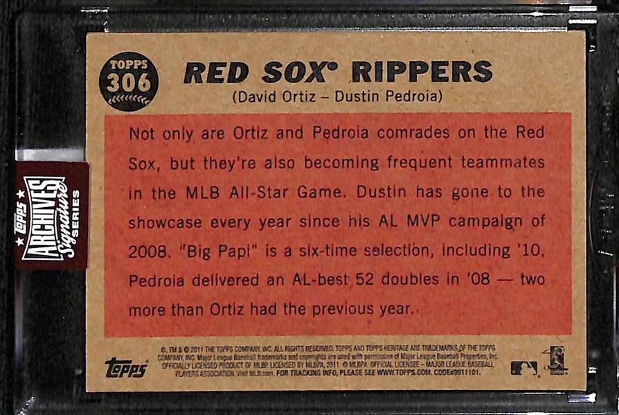 2023 Archives Signature Series Buyback (2011 Topps Heritage Red Sox Rippers) David Ortiz/Dustin Pedroia Dual Autograph (#/15)