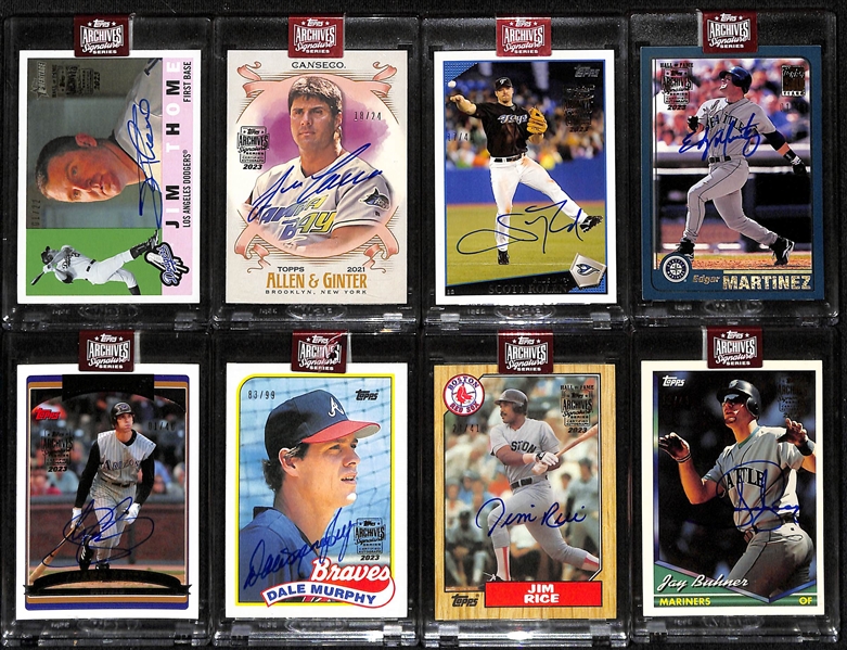 Lot of (8) 2023 Archives Signature Series Buyback Autographs inc. (2009 Topps Heritage) Jim Thome (#/22), (2021 Allen and Ginter) Jose Canseco (#/24), (2009 Topps) Scott Rolen (#/40),+