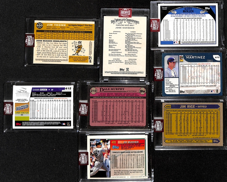 Lot of (8) 2023 Archives Signature Series Buyback Autographs inc. (2009 Topps Heritage) Jim Thome (#/22), (2021 Allen and Ginter) Jose Canseco (#/24), (2009 Topps) Scott Rolen (#/40),+