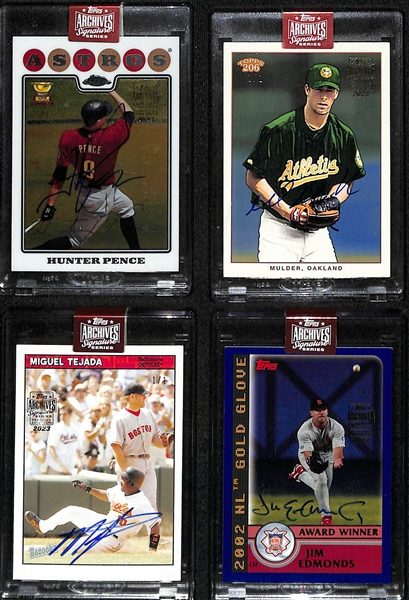 Lot of (4) 2023 Topps Archives Signature Series Buyback Autograph 1/1s inc. (2008 Topps Chrome) Hunter Pence, (2002 Topps 206) Mark Mulder, (2006 Bazooka) Miguel Tejada, (2003 Topps) Jim Edmonds