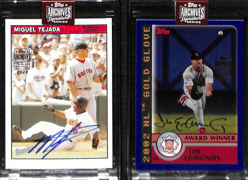 Lot of (4) 2023 Topps Archives Signature Series Buyback Autograph 1/1s inc. (2008 Topps Chrome) Hunter Pence, (2002 Topps 206) Mark Mulder, (2006 Bazooka) Miguel Tejada, (2003 Topps) Jim Edmonds