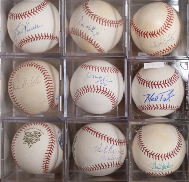 Lot of (9) Yankees Signed Baseballs w. Clemens, Mattingly, Pinella, Nettles, Terry, Tino Martinez, David Wells, Bernie Williams, Mark, Teixeira (JSA Auction Letter)