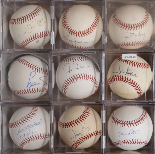 Lot of (9) Yankees Signed Baseballs w. Reggie Jackson, Righetti, Guidry, Chambliss, Michael, Tiant, Abbott, Key, Chien-Ming Wang (JSA Auction Letter)