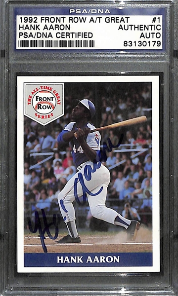 Hank Aaron Signed Card - 1992 Front Row All Time Great - PSA/DNA Auth