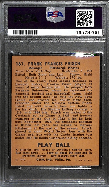 1940 Play Ball Frankie Frisch (HOF) Graded PSA 5