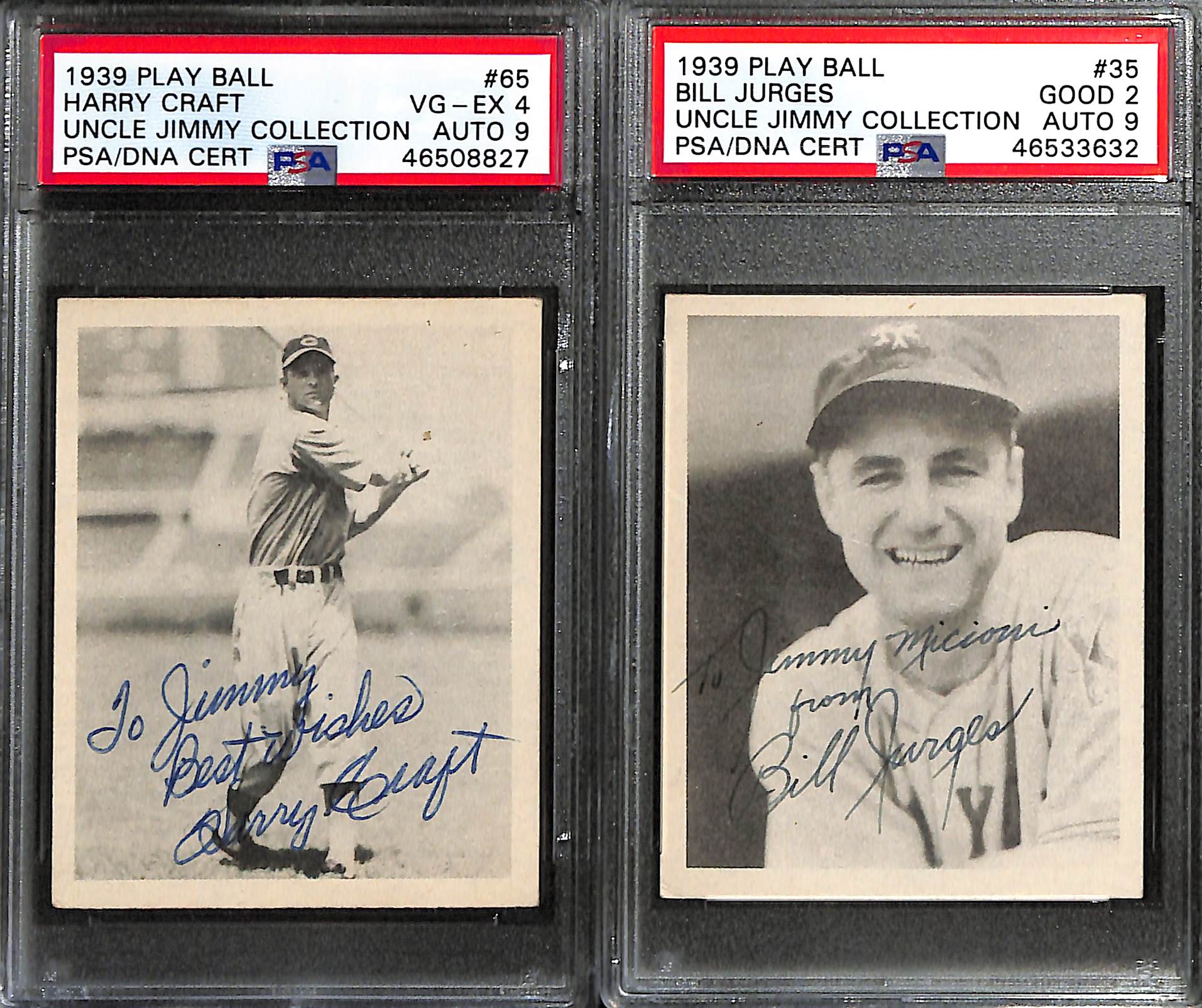 Lot Detail - (4) Signed Cards From the Uncle Jimmy Collection (1939 ...