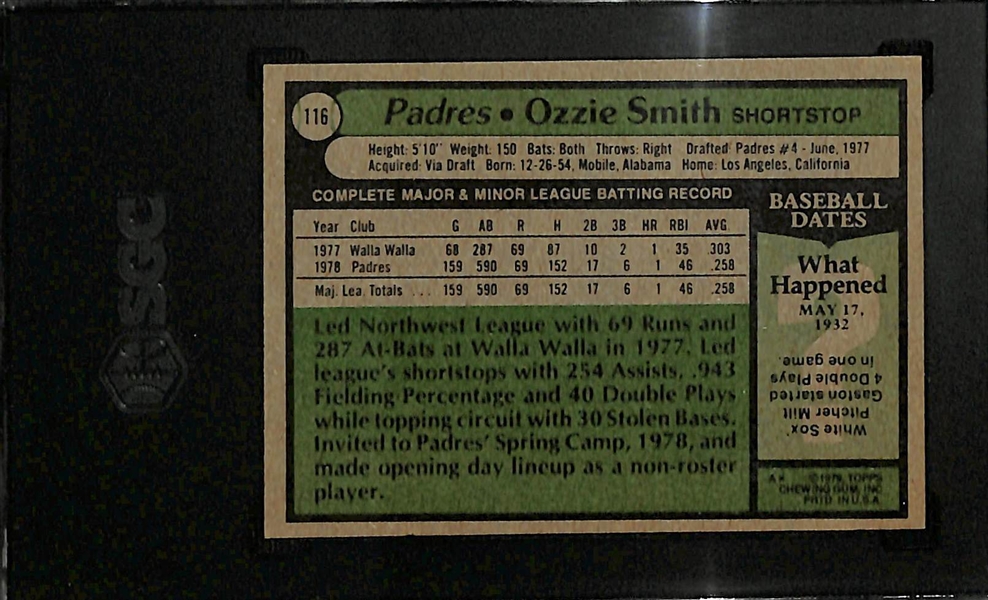 1979 Topps Ozzie Smith Graded SGC 8