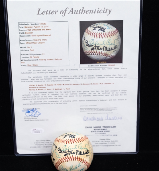 Hall of Famers & Stars Signed Baseball - 21 Total Signatures - w. Stan Musial - Full JSA Letter of Authenticity