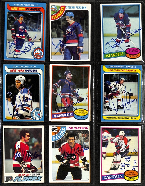 Lot of Over (390) Signed Ice Hockey Cards w. (5) Dennis Potvin, (1) Bobby Clarke, (5) Bill Barber, (7) Marcel Dionne, (8) Guy Lafleur, Bill Smith, + (JSA Auction Letter)