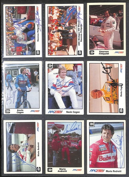 Lot of Over (80) Signed Sport Cards w. Mostly Indy Car Racing Drivers inc. (4) Rick Mears, (3) Al Unser, (3) Mario Andretti, (2) Arie Luyendyk, Debbie Meyer, + (JSA Auction Letter)