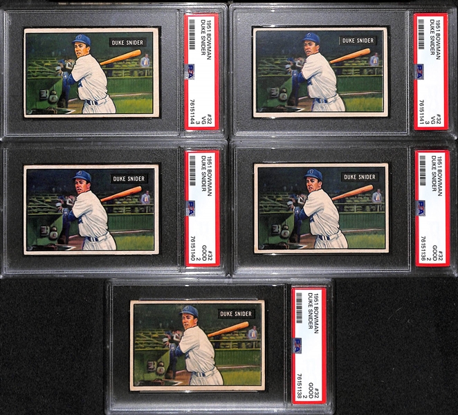 (5) PSA Graded 1951 Bowman Duke Snider Cards - (2) PSA 3 and (3) PSA 2