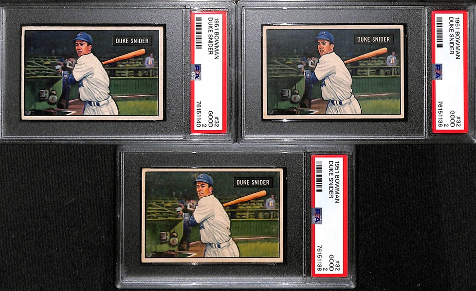 (5) PSA Graded 1951 Bowman Duke Snider Cards - (2) PSA 3 and (3) PSA 2