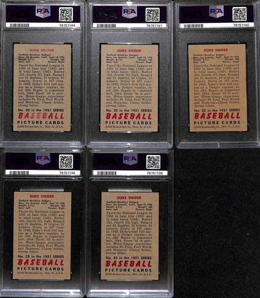 (5) PSA Graded 1951 Bowman Duke Snider Cards - (2) PSA 3 and (3) PSA 2