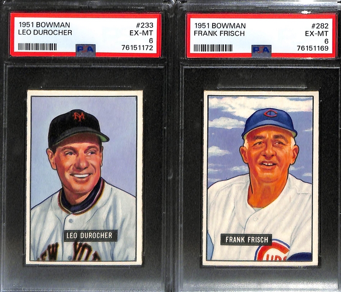 (7) Graded 1951 Bowman Cards - Duke Snider (PSA 2), Pee Wee Reese (PSA 3), Rizzuto (PSA 2), Durocher (PSA  6), Frank Frisch (PSA 6), Hank Bauer (PSA 4), Paul Richards (PSA 5)